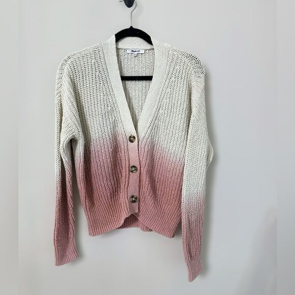 Women's Pink and Cream Cardigan Sweater - Picture 1 of 11